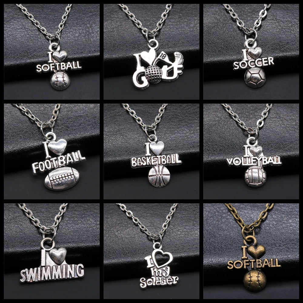 Спортивная бижутерия подарочное ожерелье с кулоном я люблю волейбол футбол