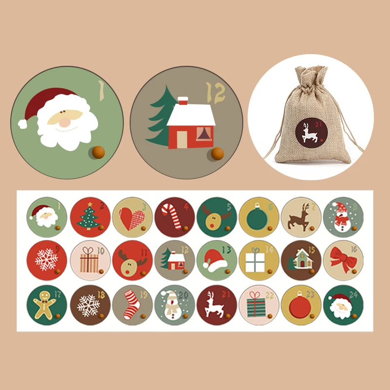 24 шт./компл. с рождеством календарь и цифры наклейки из бумаги для печенья конфет