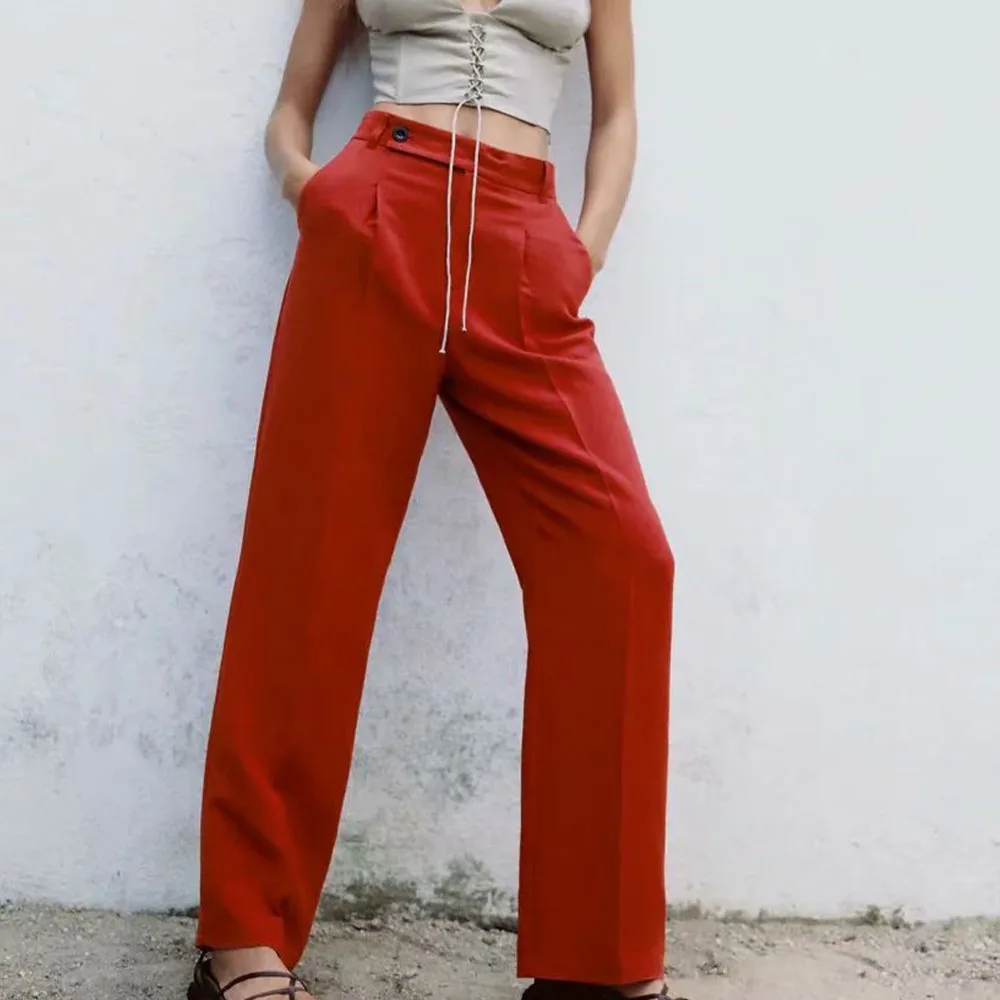 

BM UR HM ZA women's 2021 fall new fashion all-match retro solid color high waist casual straight-leg pants women's trousers