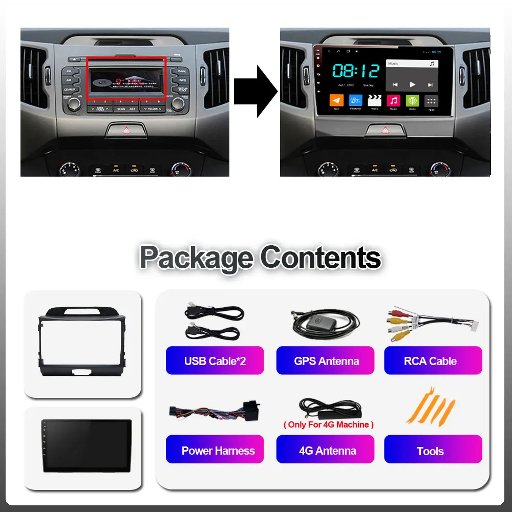 

Android Multimedia Video Player For KIA Sportage 3 2010 2011 2012-2016 2G+32G DSP Car Radio Stereo Navigation GPS No 2 din DVD