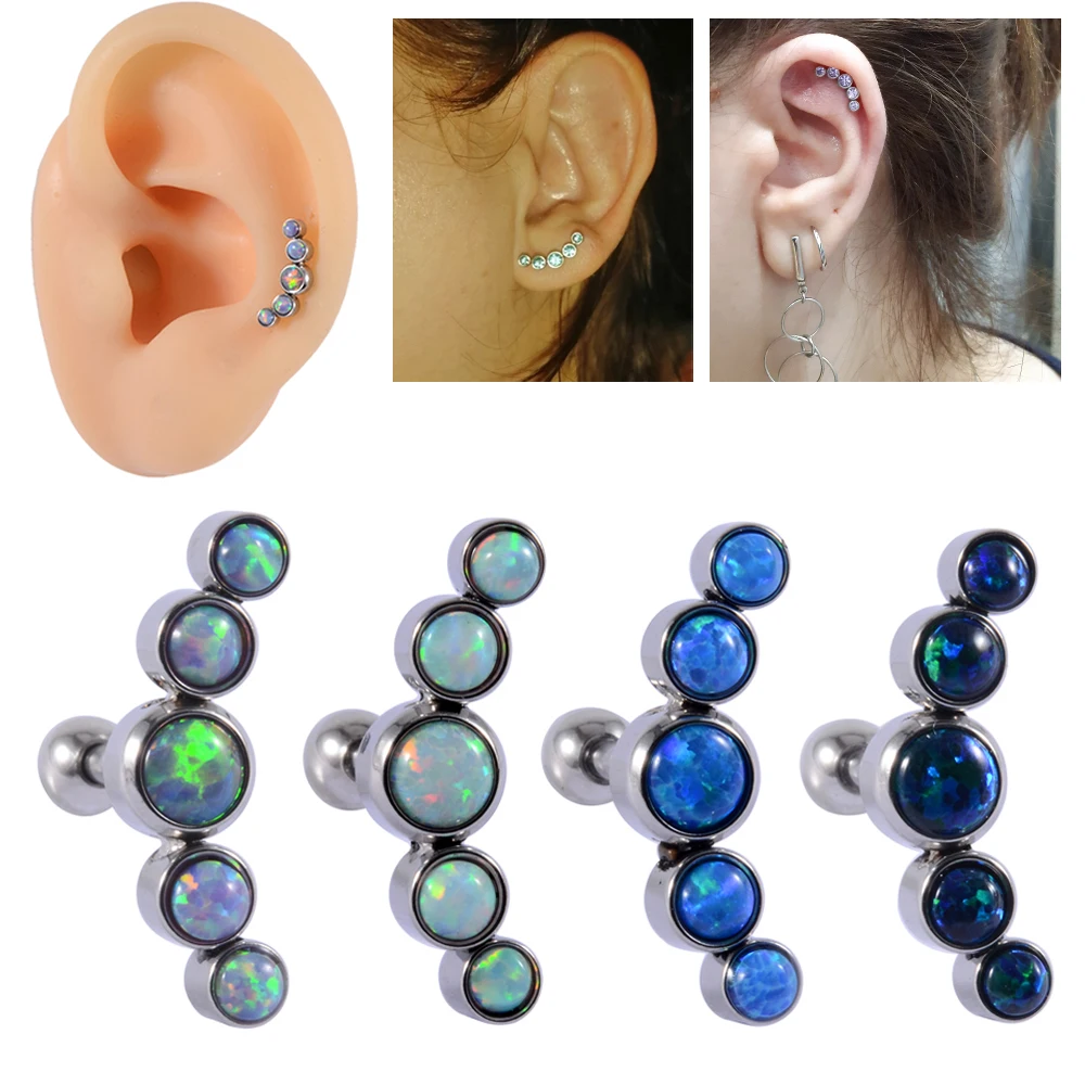 

New 1PC Surgical Steel Five Opal Ear Tragus Cartilage Helix Piercing Earrings Crystal Lobe Barbell Lip Labret Stud Pierci