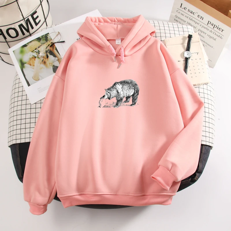 Bear Print Hoodie Casual Pullover Aesthetic 90s Graphic Sweatshirt Goth Clothes Women Punk Gothic Vintage Sweetshirt for Girls