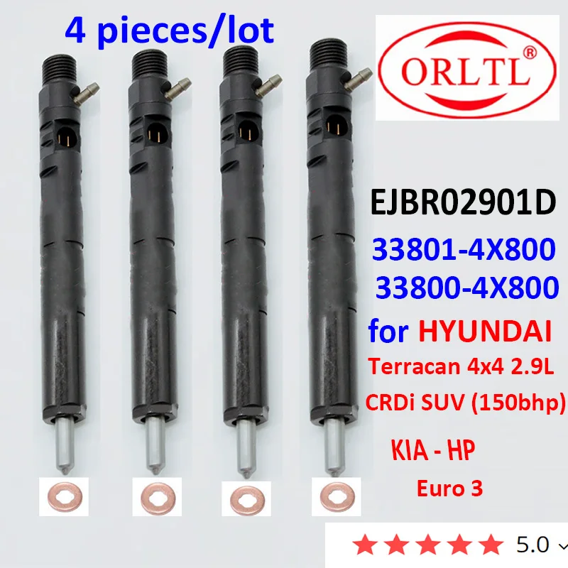 

4PC EJBR02901D 33801-4X800 338014X800 33800-4X800 338004X800 Common Rail Injector For HYUNDAI KIA - HP Euro 3 Terracan 4x4 2.9L
