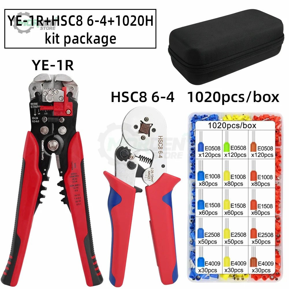 

Набор обжимных плоскогубцев HSC8 6-4/6-6, обрезные плоскогубцы для зачистки 1020 шт./корт, трубчатый терминал, набор брендовых электрических инстр...