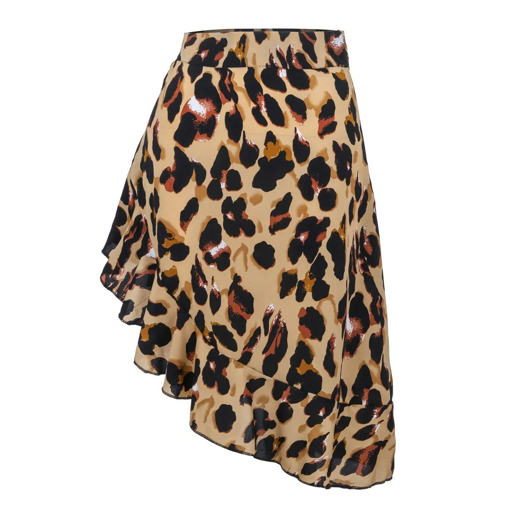 Модные женские юбки с оборками на талии леопардовые летние асимметричная юбка