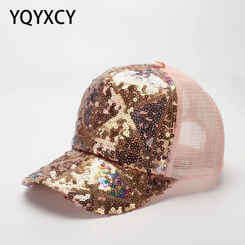 

YQYXCY Baseball Cap Women Summer Hats For Women Snapback Sequins Mesh Cap Gorro Sun Hat Fashion Casual Outdoor Adjustable Bling