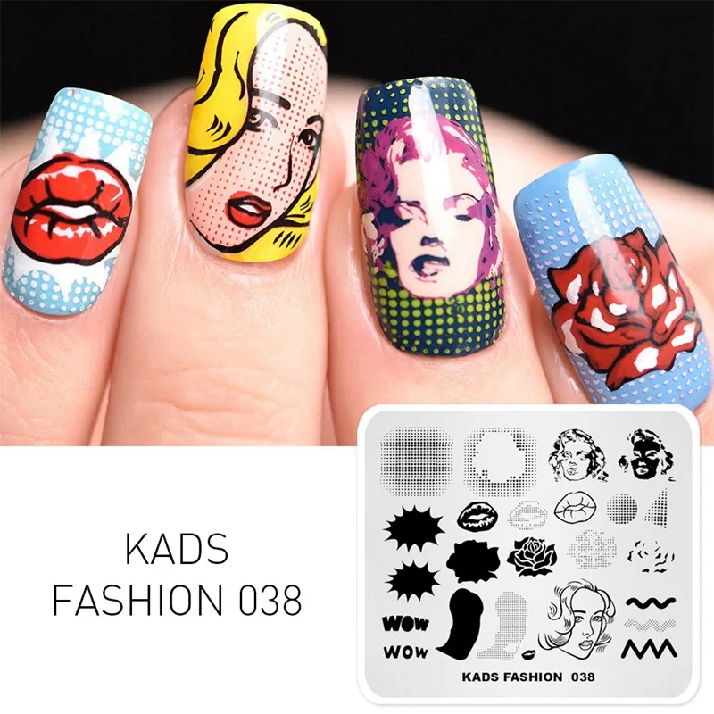 Fashion 038 KADS шаблон для дизайна ногтей 63 дизайна модная серия Различные стили больше вариантов шаблон для штамповки ногтей пластины для дизайна ногтей трафареты - Цвет: Fashion 038