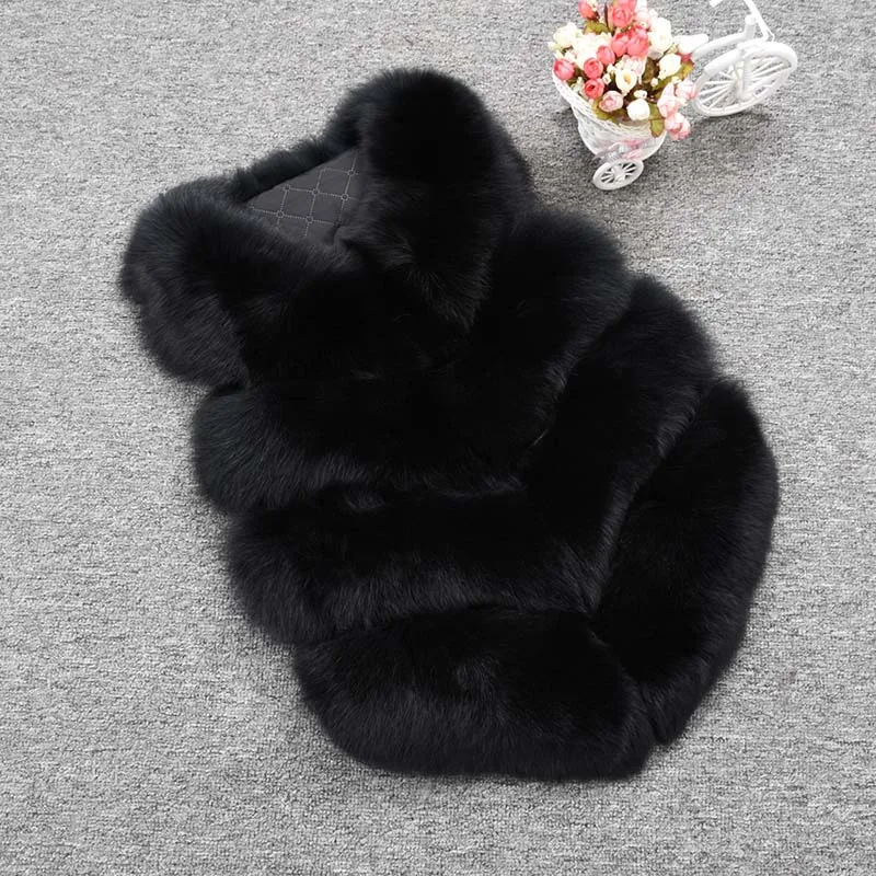 Black Jancoco Max 12 цветов Топ мягкий толстый натуральный Лисий мех жилет 4 ряда Женская Зимняя мода натуральный меховой жилет короткая куртка новинка S7164 - Цвет: Black