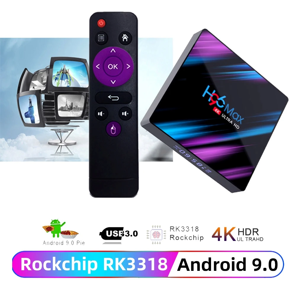 ТВ приставка android 9 0 H96max full hd rk 3318 поддержка Франции для Smart TV телеприставка Bluetooth4.0