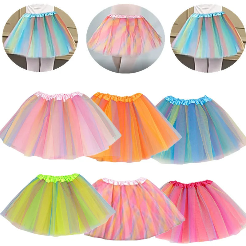 

6 Colors 2-8 Years Old Tutu Skirt Print Princess Child Yarn Birthday Party Dance Ballet Performance Prom Dress Petticoat Costume