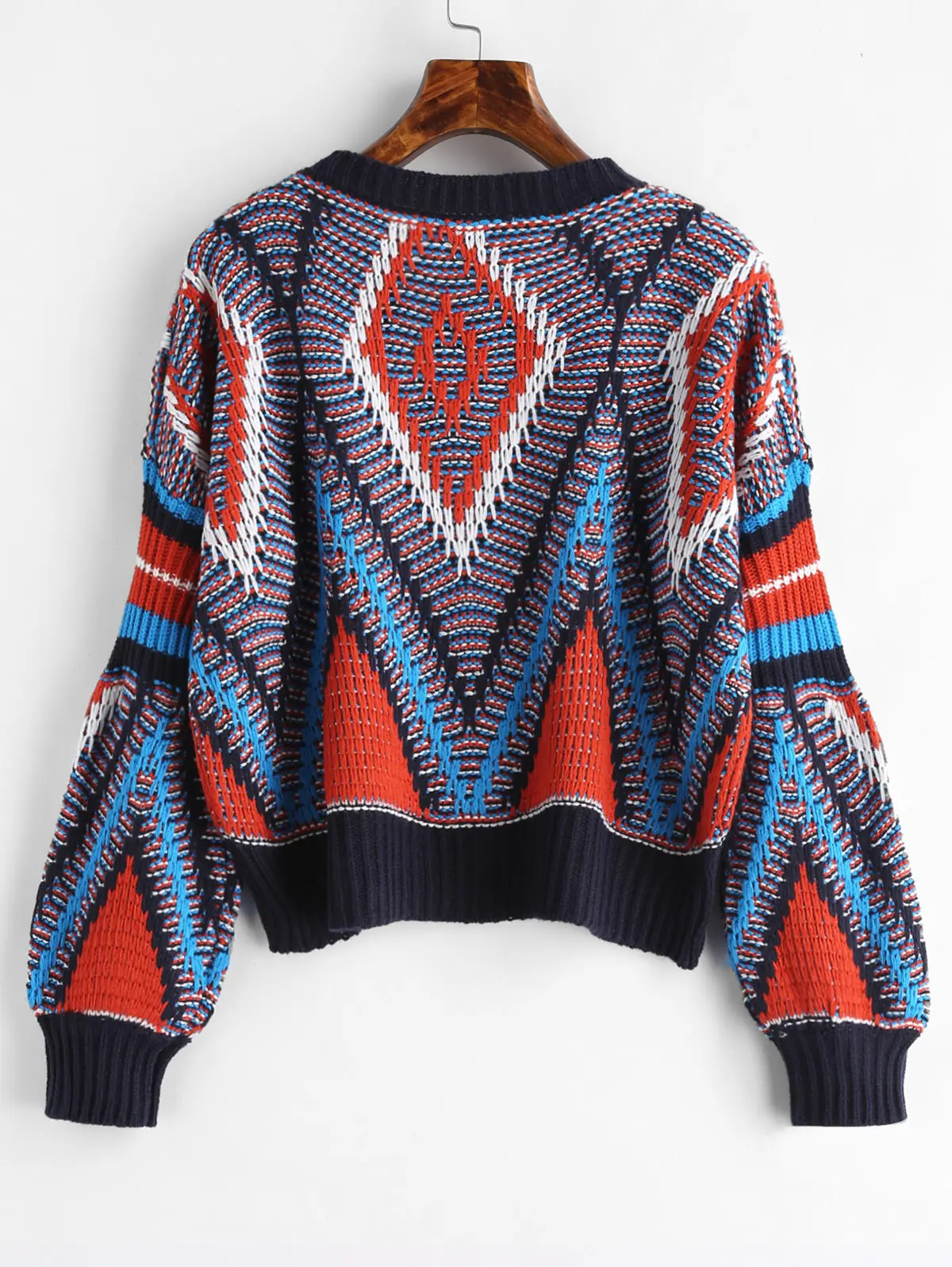 ZAFUL Loose Geometric Graphic Sweater Crew Neck Long Sleeve Women Casual Sweaters Cotton Pullovers Tops Autumn Winter | Женская одежда