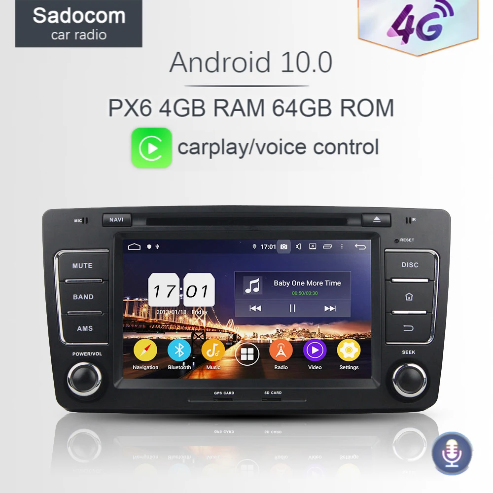 Автомобильный DVD-плеер 720P DSP PX6 Android 10 0 4 Гб + 64 ГБ 8 ядер GPS-карта RDS Авторадио