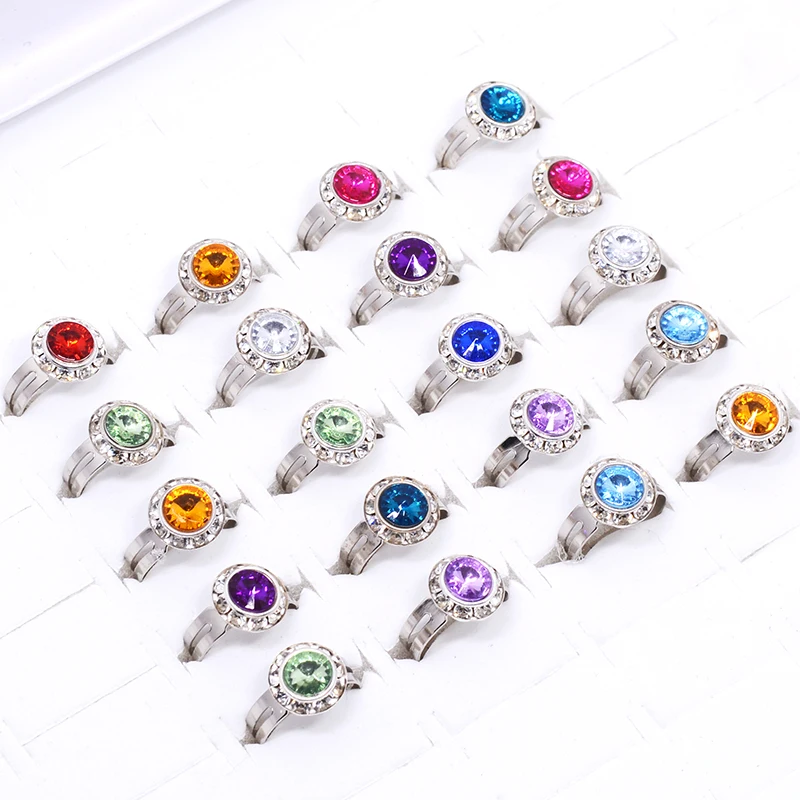 20Pcs Mixed Cute Shining Round Crystal Rhinestone Gold/Silver Color Ring for Girls Kids Children Rings Dress up Party Gift