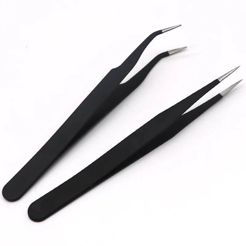

2Pcs/Set Professional Stainless Steel Curved Straight Black Tweezer Nail Art Rhinestones Nipper Picking Tool Sequins Beads