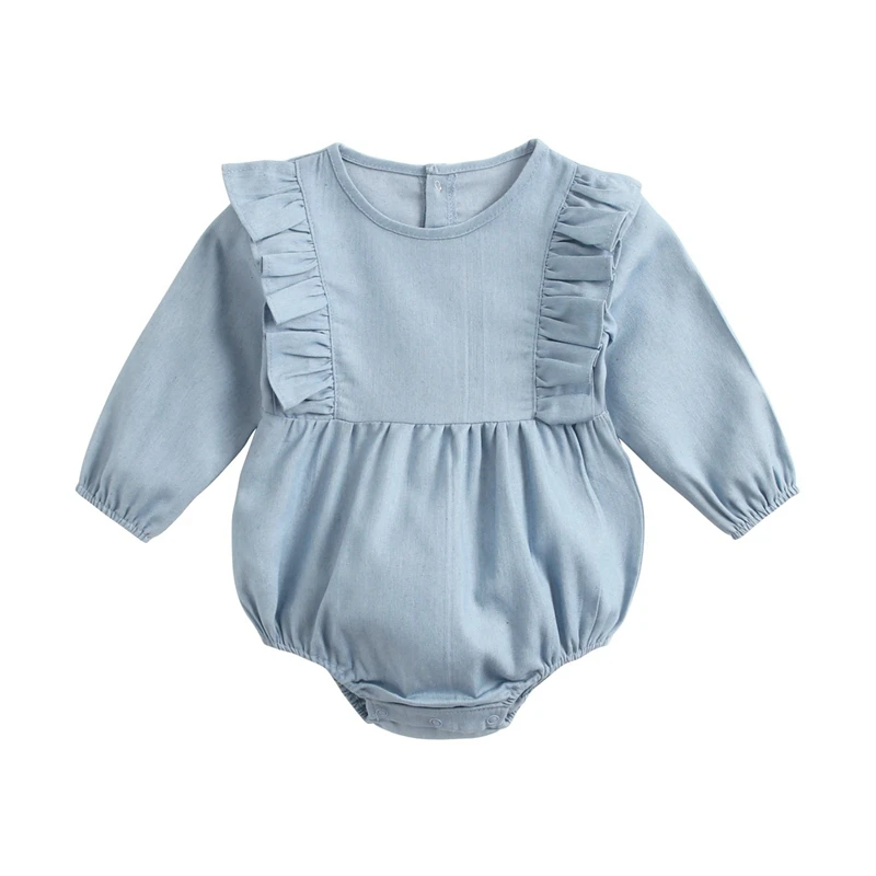 

Bodysuit Baby Newborn Long Sleeve Romper Baby Clothes Solid Denim Material Cotton Girls Bodysuits for 0-12m Kids Clothing Spring