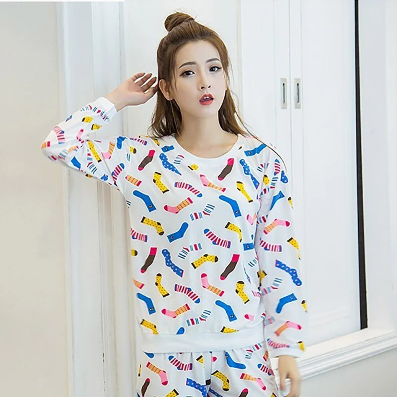 Хлопковые женские пижамные комплекты с принтом пчелы длинные штаны длинным