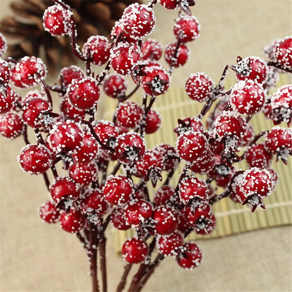 

13-26cm Wedding Red Berry Bouquet Artificial Pine Cone Flower Branch Bubble Party Decor Christmas Tree Decoration