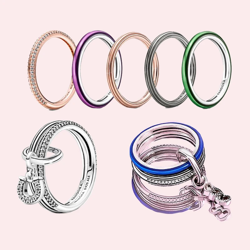 

2021 New Color Plain 925 Sterling Silver Suitable for Pandora ME Series Ring DIY Berloques Navidad Jewelry Gift Bulk Rings
