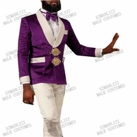jeltonewin 2021 new design purple velvet jacket men double breasted suits for wedding groom suit best man prom tuxedo bridegroom