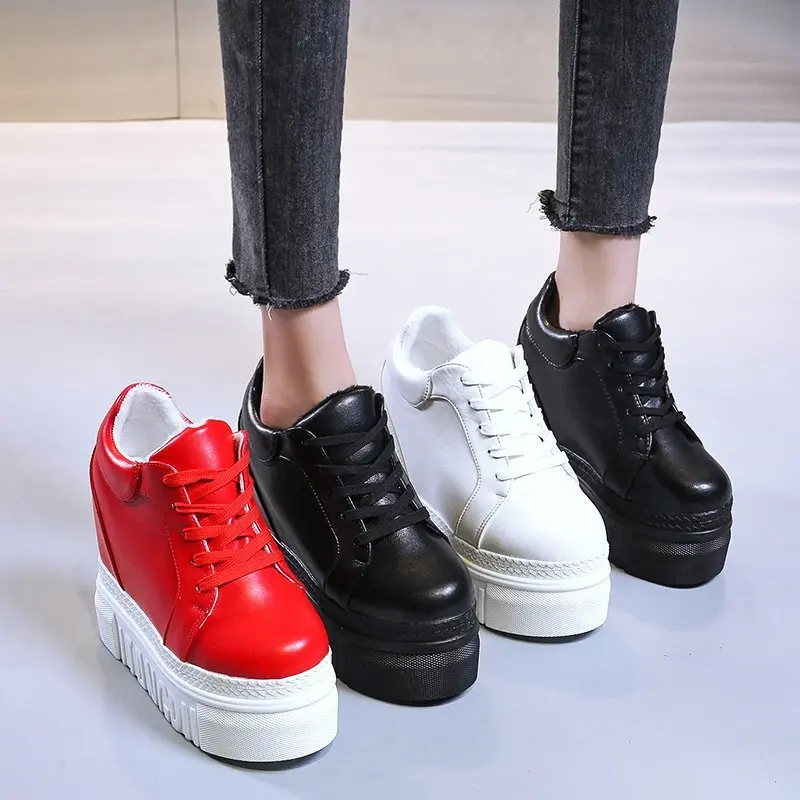 Кроссовки женские на высокой платформе 12 5 см утепленный мех Вулканизированная