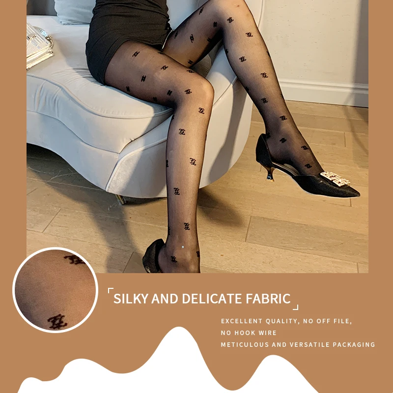 KASURE Woman Sexy Tights With Patterned Tattoos Pantyhose Inscriptions Flocking Letter Nylon Tights Women New Hose Popsocket