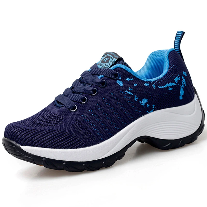 woman blue platform Женская обувь для тенниса; кроссовки; Basket Femme; толстая подошва; Платформа; Танкетка; шнуровка; дышащая обувь для женщин и девушек; увеличивающая рост обувь - Цвет: woman blue platform