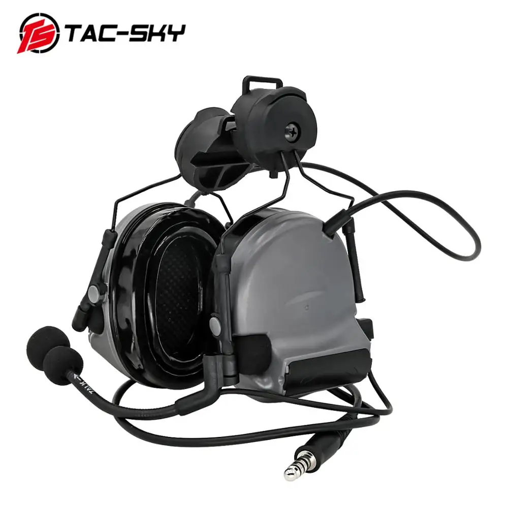TAC-SKY Tactical Helmet Bracket Headphones COMTAC II Silicone Earmuffs Hunting Shooting Headphones Noise Cancelling Headset GREY