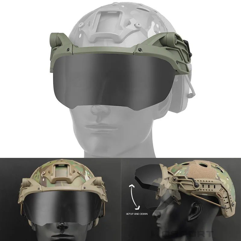 

Тактический шлем, откидные очки с направляющими, регулируемый ветрозащитный противотуманный шлем CS для пейнтбола, защитная маска с откидно...