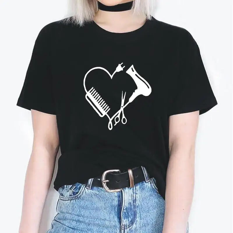 

Funny Hair Stylist Heart Comb Scissor Print T Shirt Women Tops Short Sleeve Harajuku Tee Shirt Femme Casual T-shirt Blusas Mujer