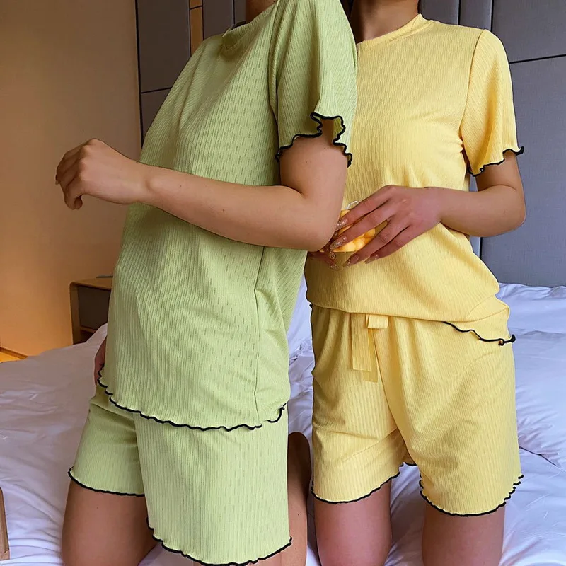 

Sweet Pajamas Women Casual Loose Nightwear Summer Short Sleeve Sleepwear Trendy Ice Silk Korean Shorts Soft Homewear Suit