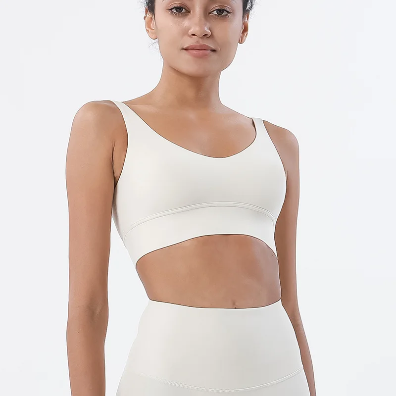 

2021 Double-Sided Brushed Deep V Beautiful Back Sports Underwear Shockproof Gathering Yoga Sports Bra Fitness Vest