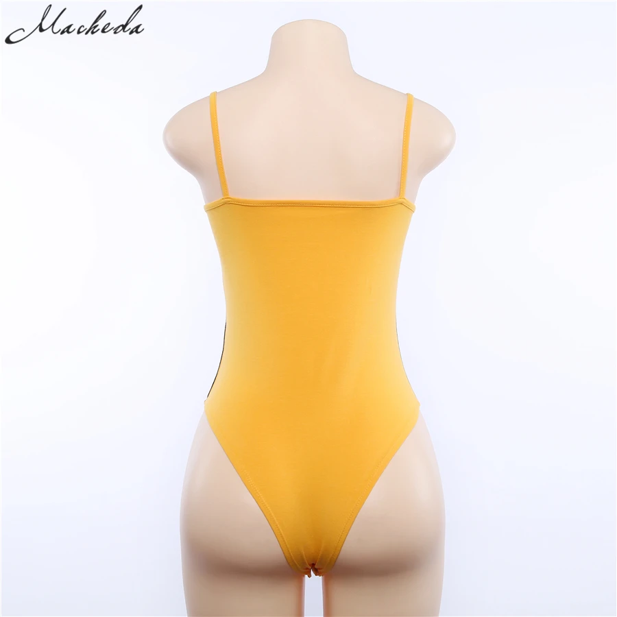 Женский модный летний хлопковый боди облегающий комбинезон желтого цвета с