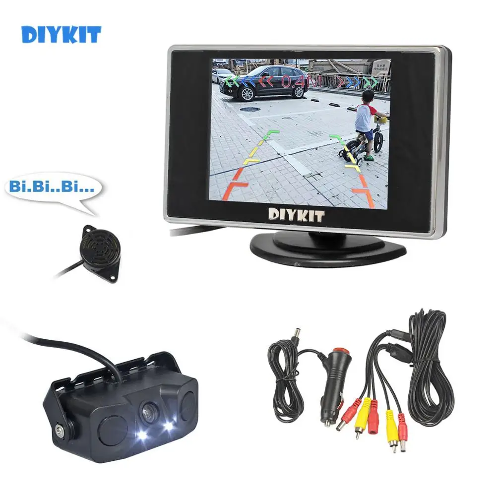 

DIYKIT 3.5" TFT LCD Backup Car Monitor Waterproof Video Parking Radar Sensor Reversing Car LED Camera Parking Assistance System