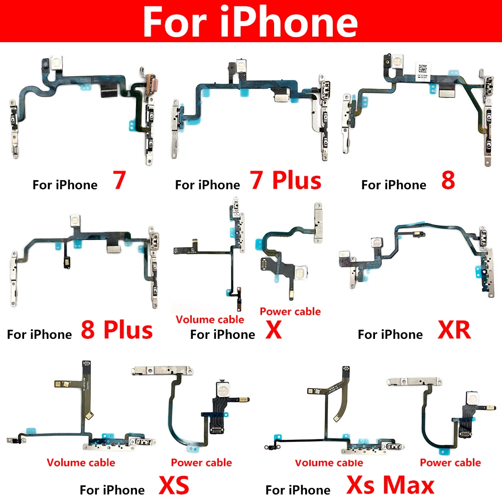 New Power Flex Cable For IPhone 7 8 Plus X XR XS Max Mute & Volume Switch On Off Button Key Replacement Parts