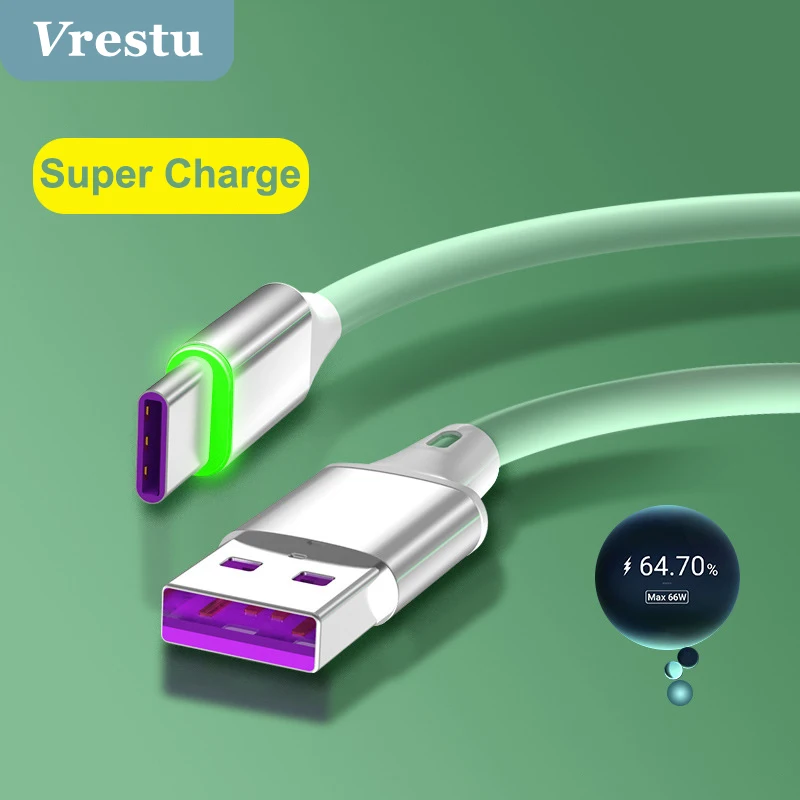 

USB Type C Cable 6A 66W for Huawei Mate 40 Pro OPPO 5A Charging USB C Charger Micro Data Cord for Xiaomi QC3.0 Liquid Silicone