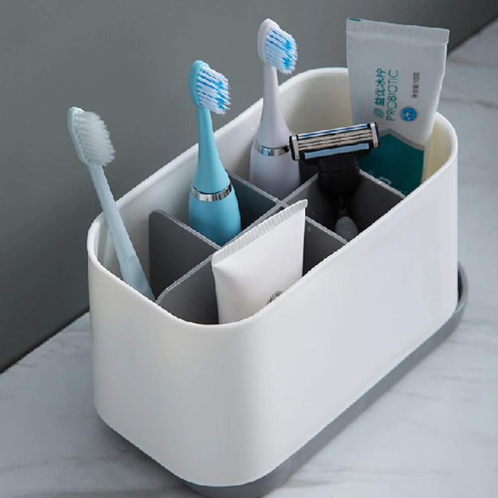 

Multi-compartment Toothpaste Holder Case Simple Electric Toothbrush Organizer Bathroom Non-slip Caddy Shelf 18x12x9.8cm