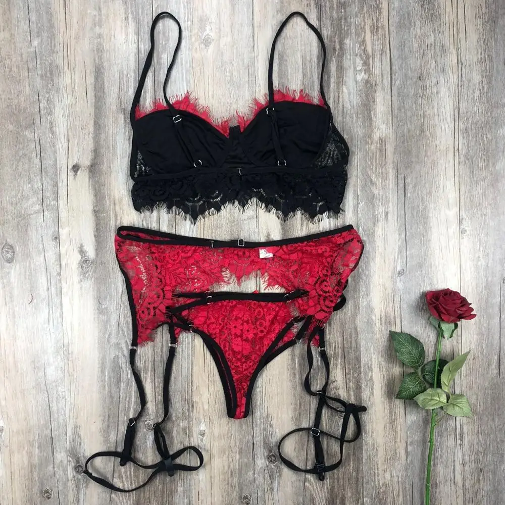 3 шт. комплект женского кружевного нижнего белья с подвязками | Женская одежда
