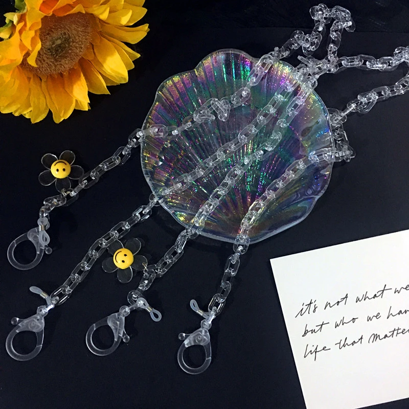 

2020 New Fashion Cuban link Mask Chains Holder For Women Anti-lost Sunglass Face Mask Lanyard Smiley Face Flower Long Necklace