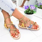 Женские сандалии из пеньковой веревки, римские сандалии-гладиаторы, пляжная обувь с перекрестными ремешками для летнего шоппинга