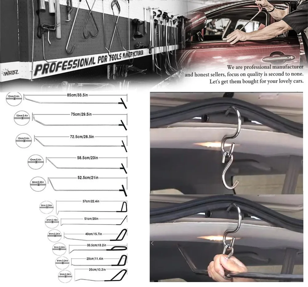 barato Sem Pintura Da Parede Do Carro Kits De Reparação Dent Remoção Cunha Gancho Push Rod Ganchos Pé-de-cabra Ferramentas Remoção Dent