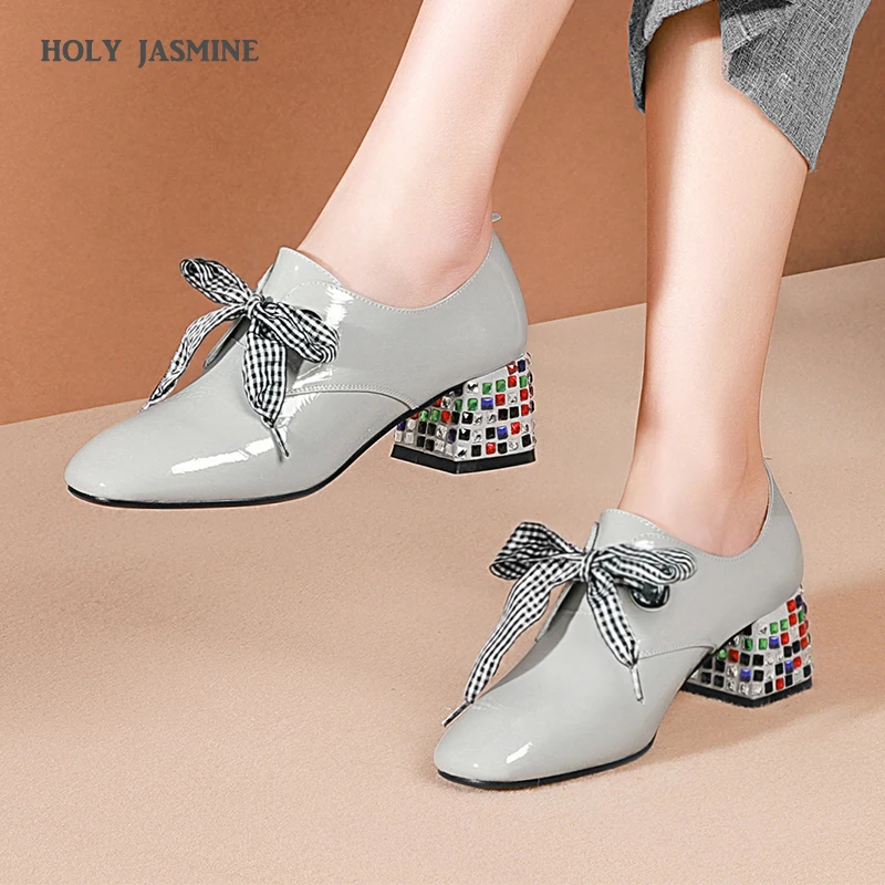 

2020 New Quality Genuine Leather Women Pumps Crystal High Heels Bowknot Women New Autumn Shoes Fashion Party Prom Shoes Woman