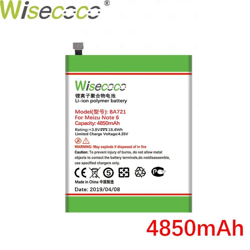 WISECOCO 4850 мАч BA721 батарея для телефона Mei zu Meilan Note 6 M6 новейшее производство высокое качество батарея+ номер отслеживания