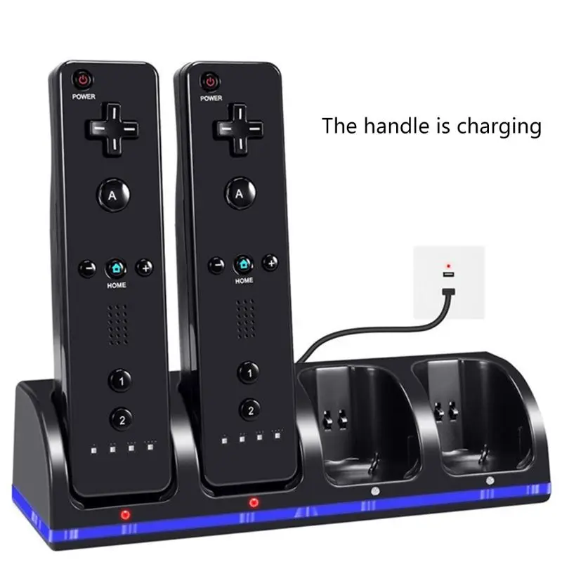 

4Port Smart Charger Charging Dock Station with Rechargeable Batteries USB Data Cable for WII Game Console Accessories