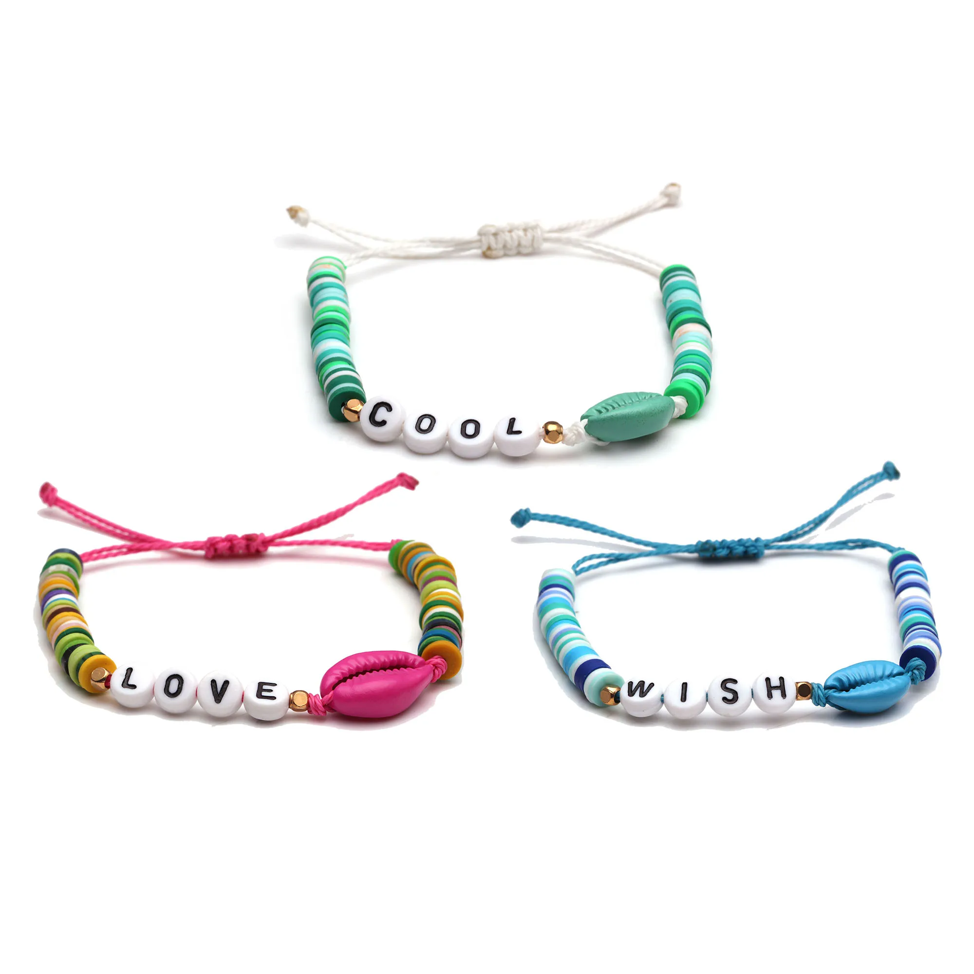 Boho полимерные глиняные дисковые бусины крутые с надписью Love Wish бусы из Каури
