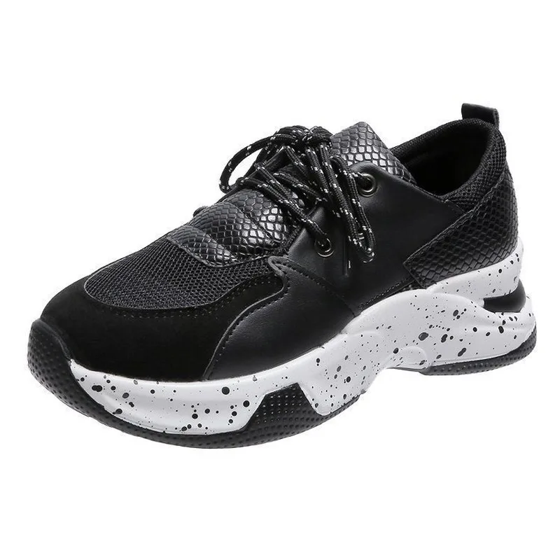 

Large Size Single Shoes Women's Boots Autumn New Thick-soled Leopard Print Color Matching Old Shoes Lace Up Casual Sneakers