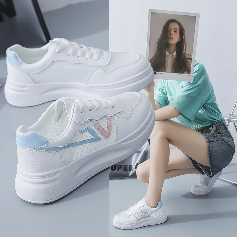 

Ins Breathable White Shoes Women's Mesh Summer New Style Korean Student Board Shoes Women's Thick-soled Mesh Shoes