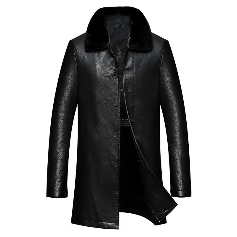

New plus size 7XL 6XL Winter Leather Informal Wallet Men's Velvet Coat