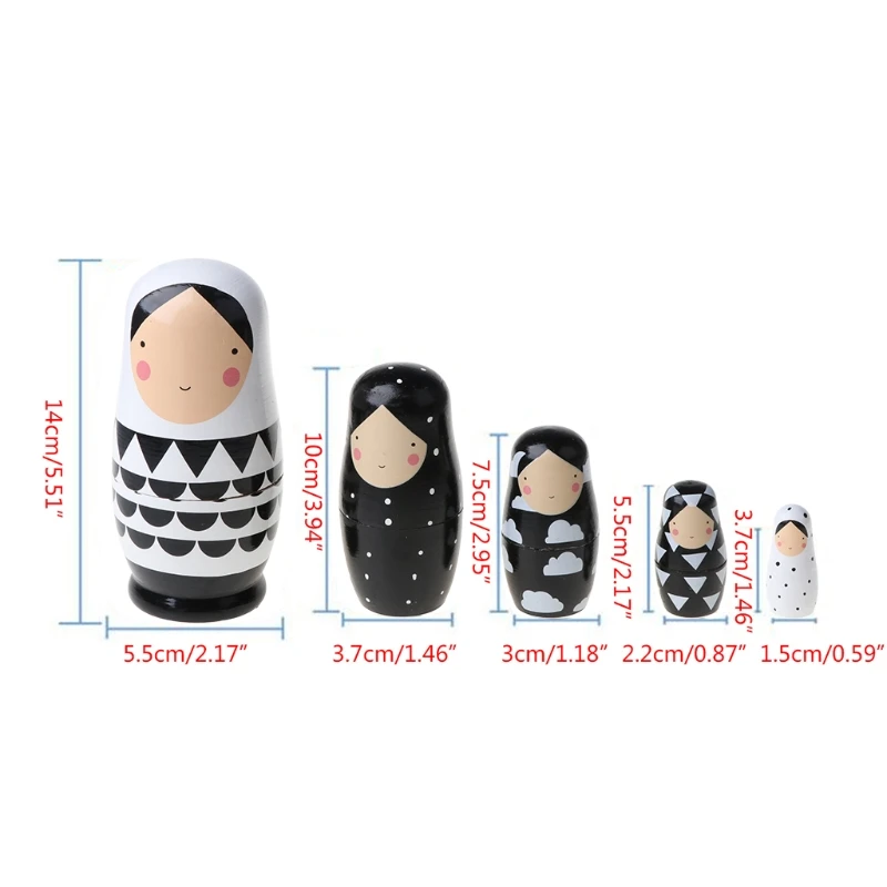 

5 pcs Set Russian Nesting Dolls Wooden Matryoshka Doll Handmade Painted Stacking Dolls Collectible Craft Toy