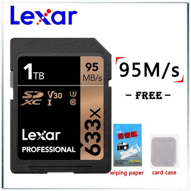 Lexar натуральная 95 МБ/с. 633x16G sd-карты 64GB 32GB 128 ГБ флеш карта SDHC/SDXC U3 Class 10 флэш карты памяти SD карты для DSLR HD видео карта - Емкость: 1TB