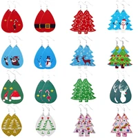 e7559 zwpon 2020 christmas earrings for women glitter leather christmas trees earrings jewelry wholesale